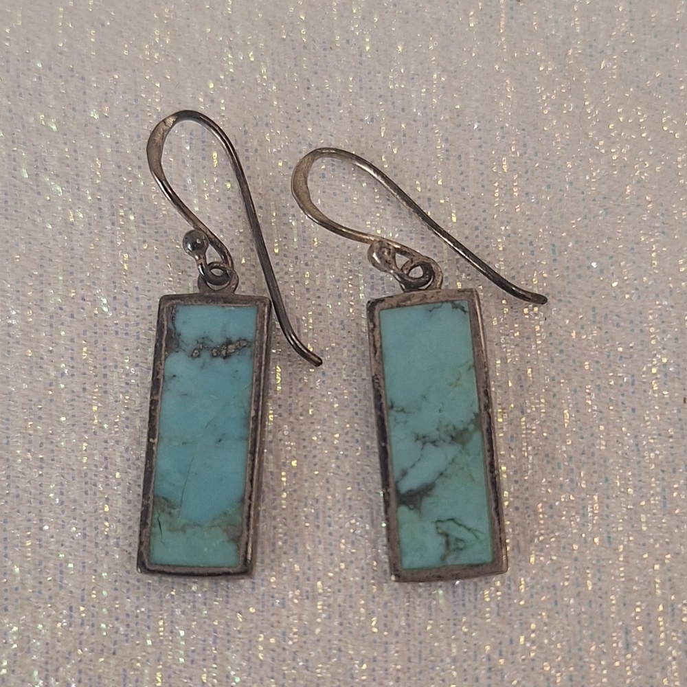 Turquoise Rectangular Drop Earrings - image 4